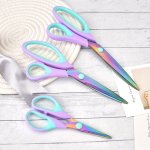 3PCS Craft Scissors All Purpose Sharp Titanium Blades Shears Rubber Soft Grip Handle Multipurpose Fabric Scissors Tool Set Great