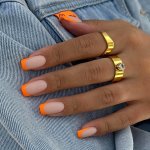 24PCS Medium Long Square Shaped Fake Nail Orange French Edge Full Cover Acylic False Nail Artificial Press On Nails For Women