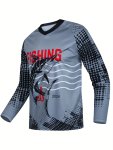 Men's Fishing Pattern V Neck Long Sleeve Motocross Mountain Enduro Bike Clothing Bicycle Moto Downhill T-Shirt Cycling Jersey Mt