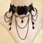Halloween Dark Elegant Vintage Party Choker Fashion Lace Necklace Black Rose Flower Pendant Necklace