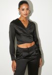 Satin Wrap Blouse - Black