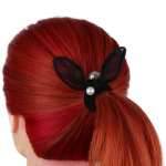 Hair Elastics With Ears & Pearls Black 6 PACK