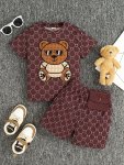 Cool Bear Graphic Print 2PCS Boys Casual Short Sleeve T-Shirt & Waist Bag Decor Shorts Set Boys Clothing For Summer As Gifts