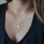 Long Strip Round Pendant Layered Necklace Monochrome Thin Chain Clavicle Necklace Boho Retro Style Neck Jewelry
