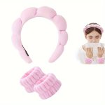 3PCS SET Solid Color Head Band Elastic Soft Comfy Head Hoop Water Absorbent Wrist Band Suitable For Face Washing Spa Makeup Skin