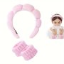 3PCS/SET Solid Color Head Band Elastic Soft Comfy Head Hoop Water Absorbent Wrist Band Suitable For Face Washing Spa Makeup Skincare