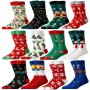 3/6/12PCS Christmas Socks - Festive Santa Snowflake & Reindeer Designs Breathable & Comfortable Crew Socks For All Seasons Perfect For Men & Women