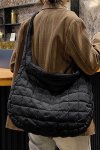Black Quilted Zipper Large Shoulder Bag - Black One Size