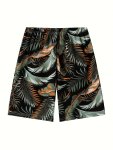 Boy's Loose Beach Shorts Tropical Plants Pattern Elastic Waist Comfortable Summer Holiday Aloha Shorts