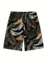 Boy's Tropical Plants Pattern Beach Shorts Casual Elastic Waist Comfy Loose Summer Sports Shorts