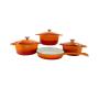 7 Piece Authentic Cast Iron Dutch Oven Cookware Pot Set - Orange