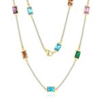 Hius Cubic Zirconia Station Necklace For Women 18K Gold Plated Crystal Gemstone Choker Necklace 16" 18" Tennis-multicolor 16"
