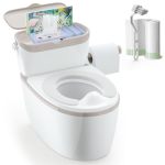 3-IN-1 Toddler Potty Training Toilet With Flushing Sound Wipes Storage & Toilet Paper Holder Realistic Potty Chair With Detachab
