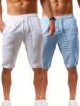 2-PIECE Set Of Solid Cotton Casual Shorts Cotton Summer Casual Pants Summer Beach Shorts.
