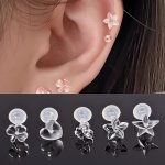10PCS Transparent Flower Love Heart Stud Earrings Simple Plastic Ear Jewelry Retro Resin Earrings For Women Daily Wear