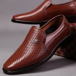 Men's Solid Color Slip On Business Style Loafer Shoes Comfy Non Slip Rubber Sole Durable Office Occasion Footwear