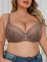 Elegant Plus Size Khaki Lace Bra With Full Coverage Lightweight Padding & Underwire Support - Wide Straps For Comfort