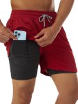 Men's Two Layers Gym Running Shorts With Pockets Active Quick Dry Slightly Stretch Drawstring Workout Bottom Clothing