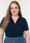 Plus Ribbed Blouse - Navy Blue