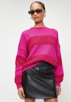 Wide Pattern Striped Knitted Sweater - Fuchsia