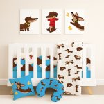 Cot Duvet Bedding Dog Blue Dachshund Party Adventures