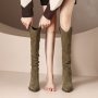 Women's Long Tube Boots V-mouth Slip On Boots Pointed Toe Faux Leather Knight Boots Women's Footwear