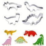 4PCS Dinosaur Cookie Cutter Set Cake Mold For Dinosaur Birthday Party Cakes Biscuits And Sandwiches Pastry Cutter Biscuit Molds