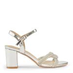 Silver Mid Block Heel Sandal