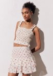 Smocked-waist Tiered Skirt - Cream Roses