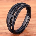Luxury Multicolor Cross Design Classic Stainless Steel Men's Pu Leather Bracelet 19/21/23CM Choose Handsome Christmas Gifts Fath