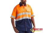 100% Cotton Hi-visibility Ventilated Two Tone Short Sleeve Shirts – Orange Navy Blue