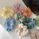 7PCS Elegant & Sweet Hair Scrunchies Pastel Puff Ponytail Holders Soft Textured Hair Ties Gentle Hair Accessories For Bun And Po