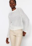 Transparent Tricot Look Crew Neck Knitted Blouse - Ecru