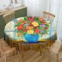 Autumn Florals In Blue Vase Round Tablecloth By Yolande Smith