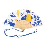 Blue & Yellow Flowers Handheld Fan - Wood & Textile