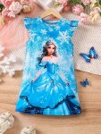 Snowflake & Princess 3D Graphic Ruffle Sleeve Dress Girls Vacation Casual Dresses Summer Gift