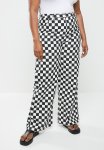 Plus High Waisted Wide Leg Jeans - Checker Board Print