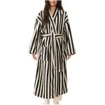 Stripes Plush Robes For Women Soft Fuzzy Warm Fleece Bathrobe Shaggy Warm Nightgown With Pockets Long Spa Robe Black