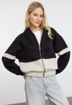 Black Color Block Zipper Detailed Oversize Fit Knitted Sweatshirt