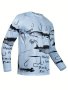 Casual Anime Fish Digital Print Men's Long Sleeve Lightweight And Breathable Round Neck Sports T-shirt Outdoor Fishing