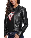Guess Womens Montecarla Faux Leather Fitted Jacket Jet Black Extra Small