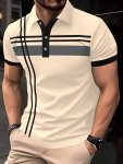 Geometric Pattern 3D Print Men's Fashion Short Sleeve Zipper Lapel Shirt Summer Outdoor Street Leisure