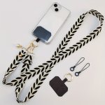 Adjustable Crossbody Long Mobile Phone Lanyard Wide Cloth Neckband Strap Rope Lanyard With Artificial Pearl Hanging Ornament For