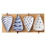 - 4 Ceramic Snack Appetiser Starter Plates With Bamboo Serving Tray