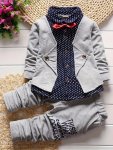 New Boys Trendy Two-piece Set Babies Kids Small Dot Fake Two-piece Top & Trousers Handsome Party Outfits