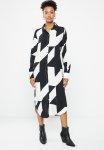 Curved Hem Shirt Dress - Black & White