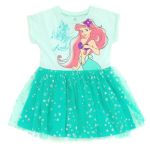 Disney The Little Mermaid Toddler Girls' Glitter Short Sleeve Tulle Dress With Star Print Aqua Teal Ariel 5T