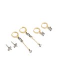 Mixed Metal Plated Cubic Zirconia Flower Chain & Huggie Earrings 3-PACK