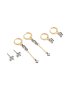 Mixed Metal Plated Cubic Zirconia Flower Chain & Huggie Earrings 3-PACK