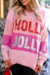 Pink Sequined Holly Jolly Color Block Crew Neck Sweater - Pink XL UK14-16 SA38-40